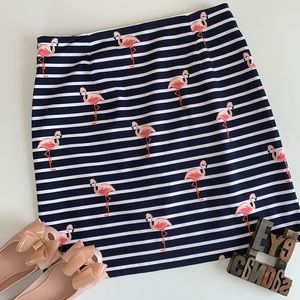 TALBOTS Very Dark Navy & White Stripe/Flamingo🦩 Print Skirt